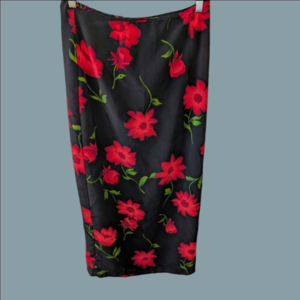 Vintage Skirt Red Black ROSE Maxi Grunge Style 1990 Size M